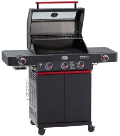 Rösle Videro G3-S VARIO+ Schwarz Gasgrill - FC Bayern Edition - Inkl. FC Bayern Abdeckhaube, Barbecue Grillzange Und Burgerpresse -Küchengrill Angebote Roesle Videro G3 S FC Bayern Deckel offen